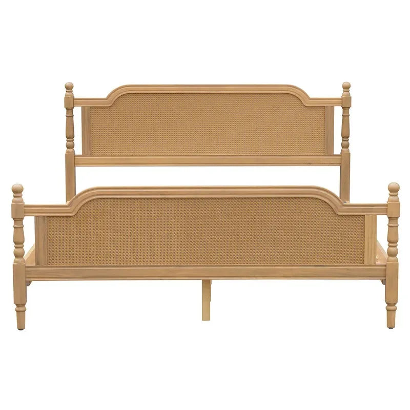 Cadre de lit en rotin de style traditionnel, sans sommier requis