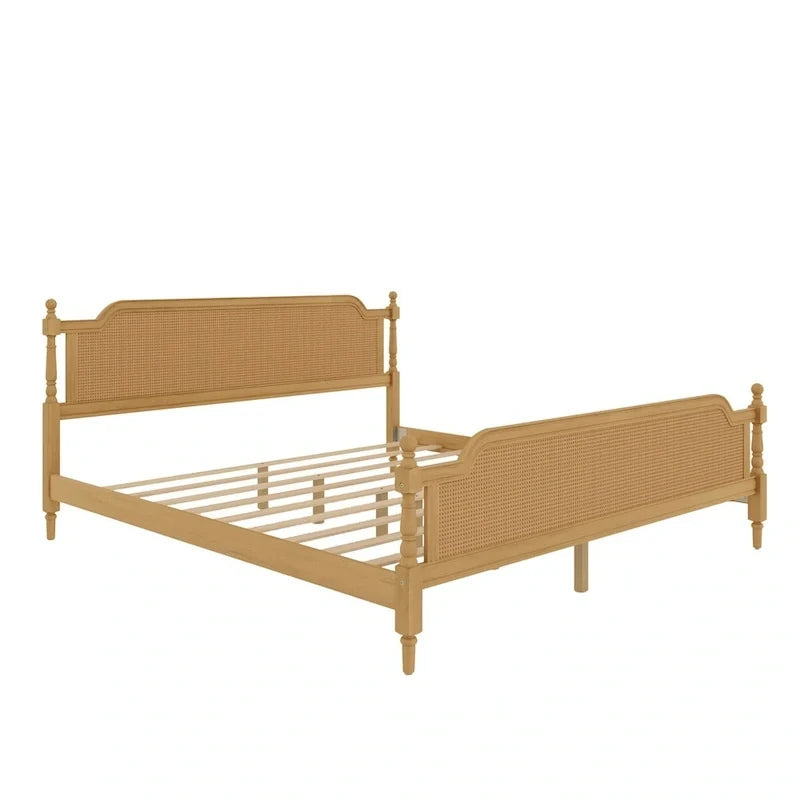 Cadre de lit en rotin de style traditionnel, sans sommier requis