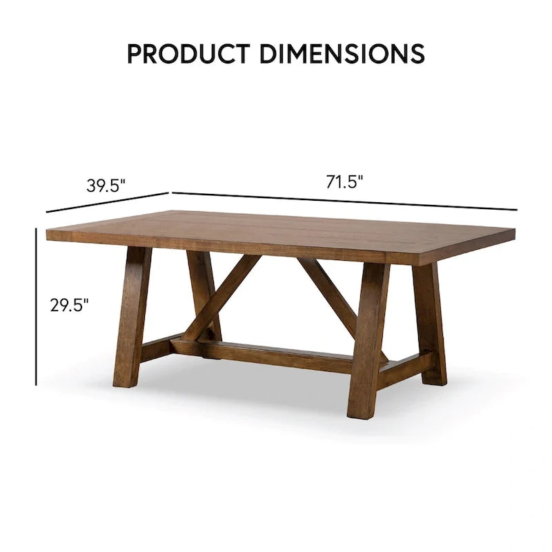 Table de salle à manger rustique en bois massif brun de 72 pouces