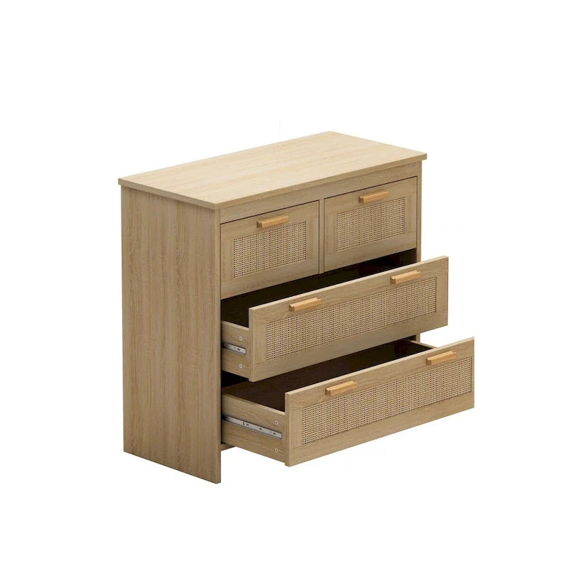 Armoire de rangement en rotin à 4 tiroirs — idéale pour les chambres, les salons, les salles à manger et les entrées — assemblage facile