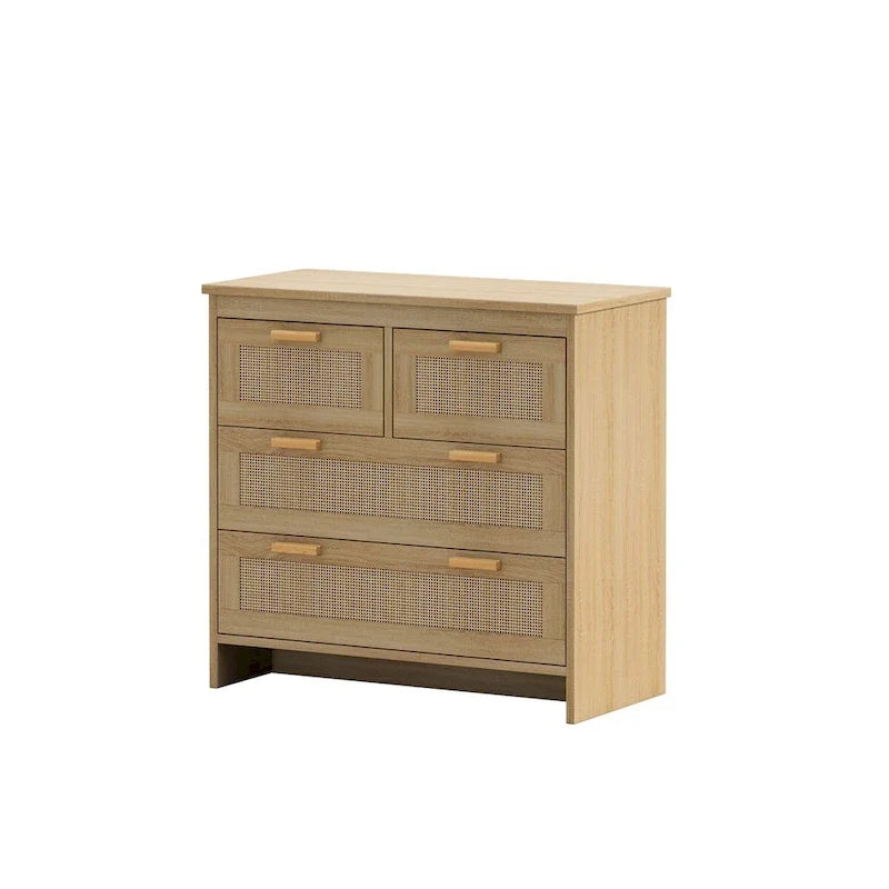 Armoire de rangement en rotin à 4 tiroirs — idéale pour les chambres, les salons, les salles à manger et les entrées — assemblage facile