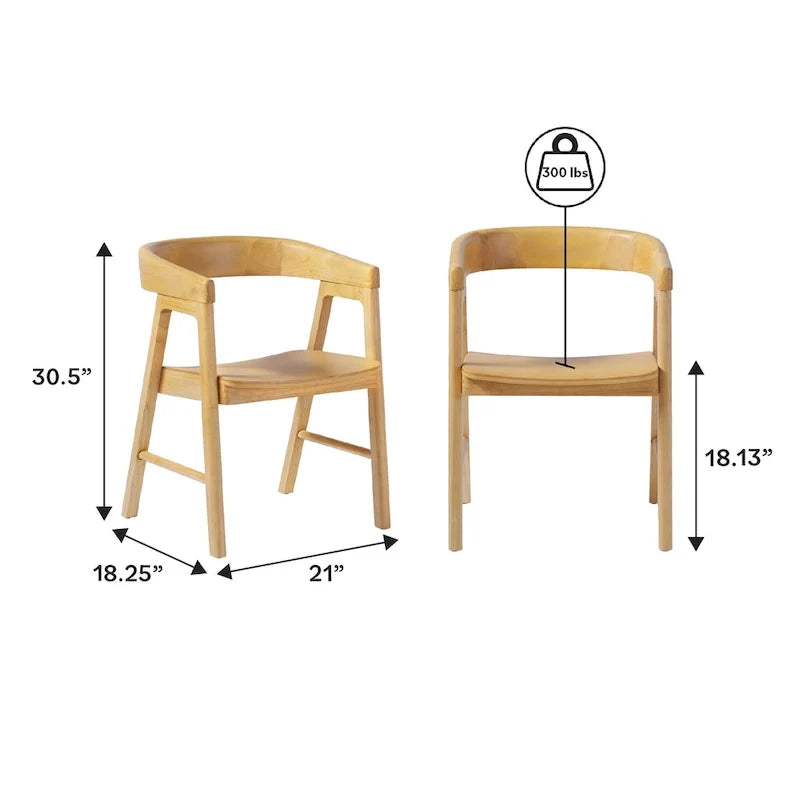 Sillas de comedor modernas de madera maciza con respaldo redondeado (juego de dos)
