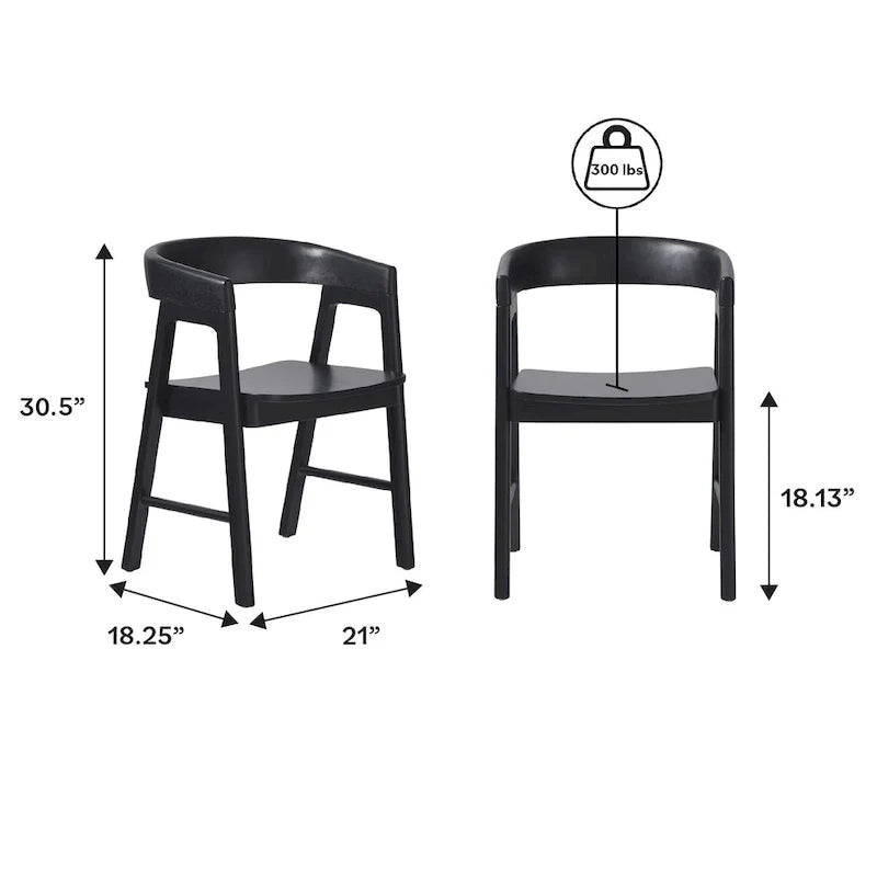 Sillas de comedor modernas de madera maciza con respaldo redondeado (juego de dos)